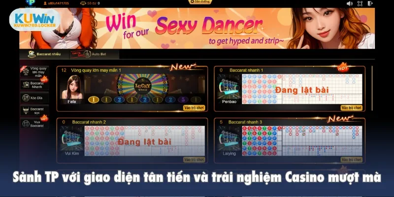 Sảnh TP với giao diện tân tiến và trải nghiệm Casino mượt mà