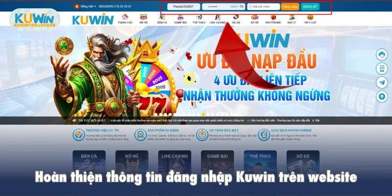 Hoàn thiện thông tin đăng nhập Kuwin trên website